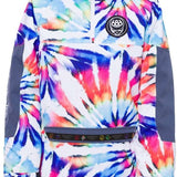 The 686 Women's Upton Insulated Anorak Jacket 2024 is predominantly white with a tie-dye design in shades of pink, blue, and orange.