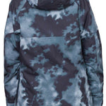 The 686 Women's Upton Insulated Anorak Jacket 2024 is primarily black with a subtle blue pattern and has an oversized hood.