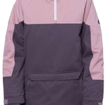 The 686 Women's Upton Insulated Anorak Jacket 2024 in the front view showcases a pink and dark gray color scheme with an insulated hood.