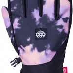 The 686 Primer Glove 2024 has a black and purple tie-dye pattern on a dark background.