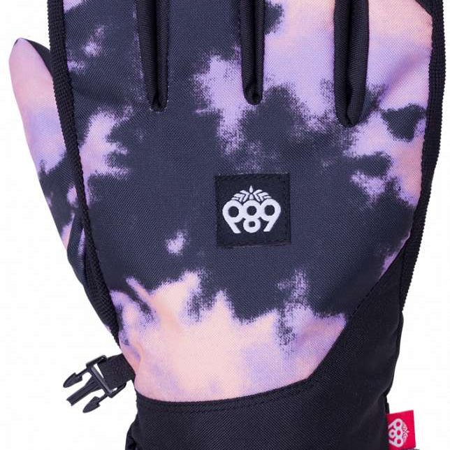 The 686 Primer Glove 2024 has a black and purple tie-dye pattern on a dark background.