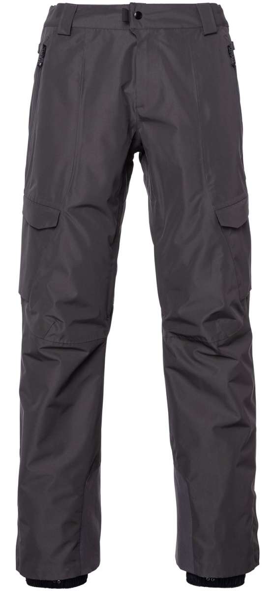 The 686 Quantum Thermagraph Pant 2024 is dark gray with a black zipper and zippered pockets.