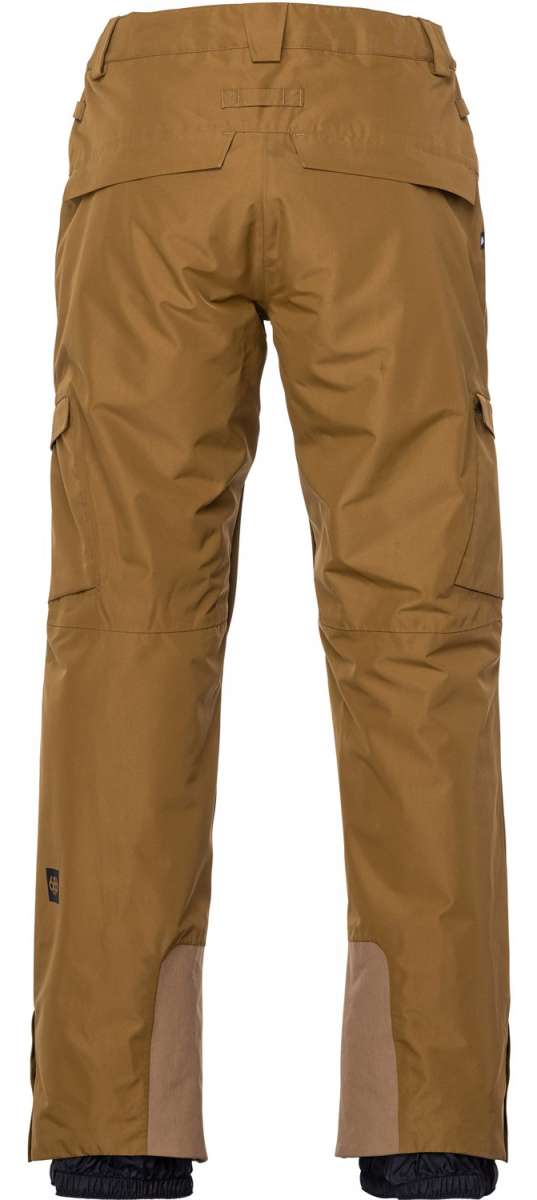 The 686 Quantum Thermagraph Pant 2024 in tan features a zippered pocket on the back and an adjustable waistband.