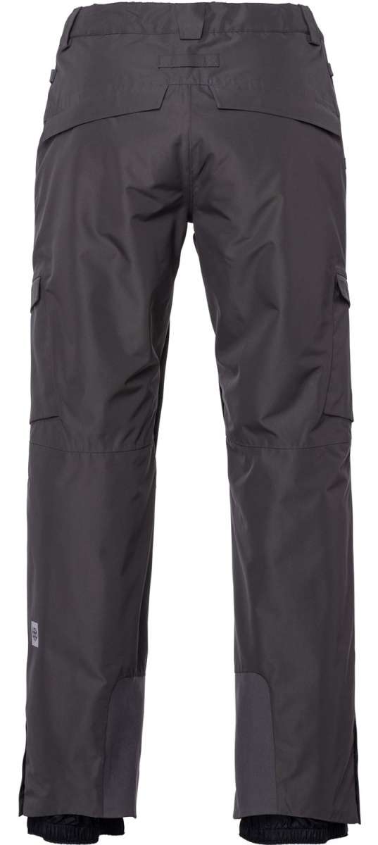The 686 Quantum Thermagraph Pant in dark gray has two zippered pockets on the side and an adjustable waistband.