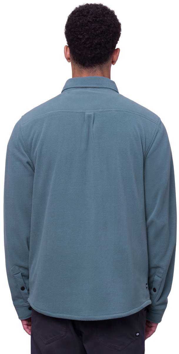 The 686 Sierra Fleece Flannel 2024 is a dark green flannel shirt with a collar and two chest pockets.