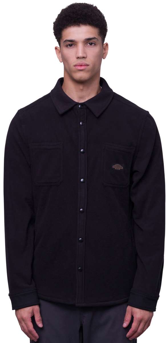 The 686 Sierra Fleece Flannel 2024 is depicted in a black front view, showcasing its classic button-down collar and cuffs.