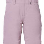 The 686 Girls Sierra Insulated Bib Pant has a light pink color and an adjustable waistband with Velcro straps.
