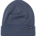The 686 Small Stripes Beanie 3-Pack 2023 in blue and orange stripes has a ribbed cuff and is shown from a front view.