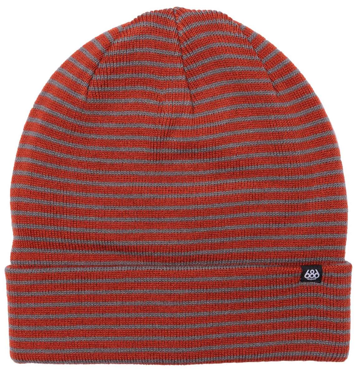 The 686 Small Stripes Beanie 3-Pack 2023 is primarily red with gray stripes and has a folded cuff.