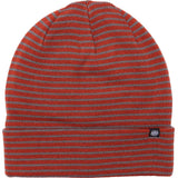 The 686 Small Stripes Beanie 3-Pack 2023 is primarily red with gray stripes and has a folded cuff.