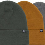 The 686 Standard Roll Up Beanie 3-Pack 2024 is available in three colors: green, yellow, and gray.