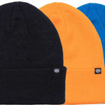 The 686 Standard Roll Up Beanie 3-Pack 2024 features a black beanie with a folded cuff in the front view.