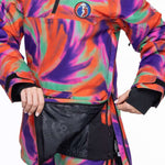The 686 Upton Insulated Jacket in purple and orange tie-dye pattern is displayed from the front view.