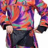 The 686 Upton Insulated Jacket in purple and orange tie-dye pattern is displayed from the front view.