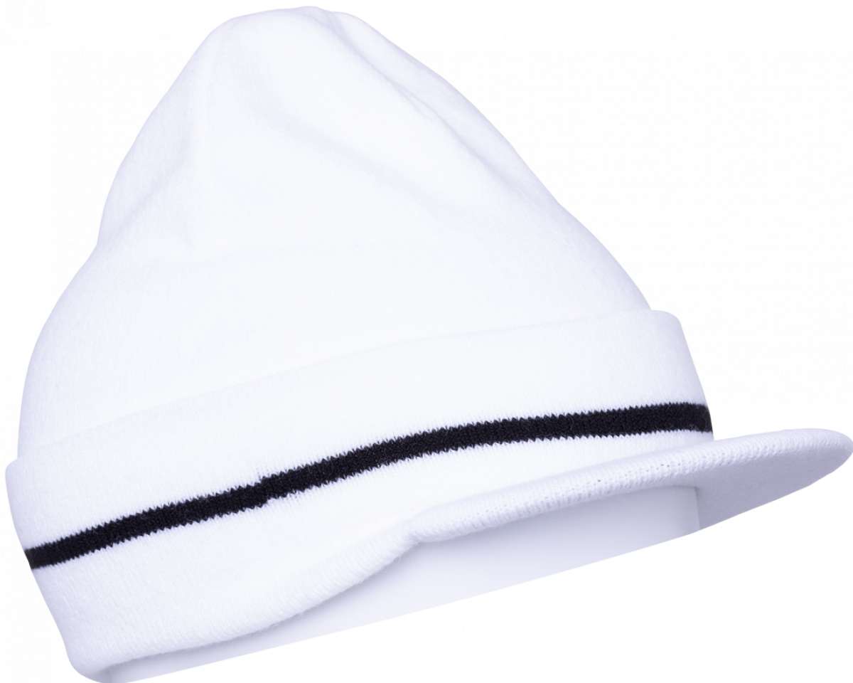 The 686 Visor Knit Beanie 2024 is white with a black stripe around its base.