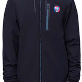 The 686 Waterproof Zip Hoodie 2024 is black with pink accents and a blue and red logo on the front.