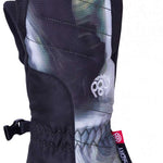 The 686 Youth Heat Insulated Mitt 2024 is black with a gray and white marbled pattern on the back.