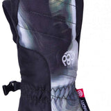 The 686 Youth Heat Insulated Mitt 2024 is black with a gray and white marbled pattern on the back.