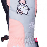 The 686 Youth Heat Insulated Mitt has a pink color with a black cuff and thumb strap.