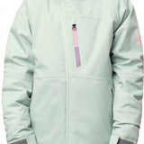 The 686 Girls Hydra Insulated Jacket 2024 in this image is primarily mint green with a darker green patterned hood lining.