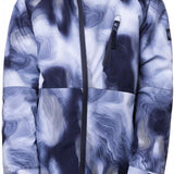 The 686 Boys Hydra Insulated Jacket 2024 is predominantly white with navy swirls and has an insulated hood.