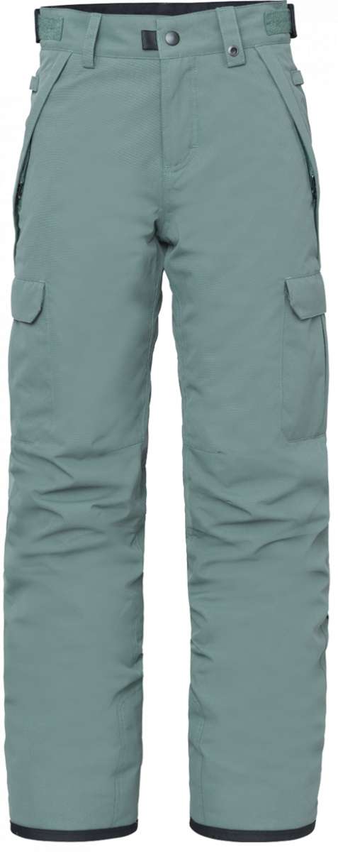 The 686 Boys Infinity Cargo Insulated Pant 2024 in Light Blue has cargo pockets on each leg and an adjustable waistband.