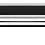 Thule Snowpack M 4 Pairs - This image shows a black and silver roof rack with four pairs of skis attached to it.