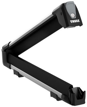 Thule Snowpack M 4 Pairs - Black roof rack with four pairs of cross-country ski holders and a gray button on top.