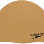 Speedo Elastomeric Solid Silicone Swim Cap - A solid tan silicone swim cap with a smooth texture and no visible patterns or logos.