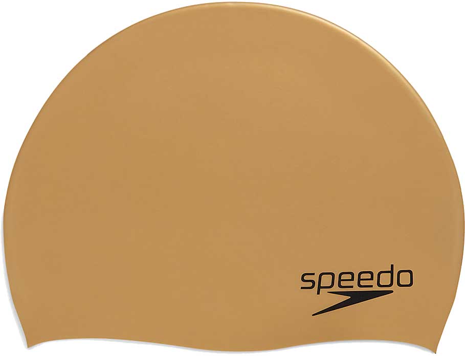 Speedo Elastomeric Solid Silicone Swim Cap - A solid tan silicone swim cap with a smooth texture and no visible patterns or logos.