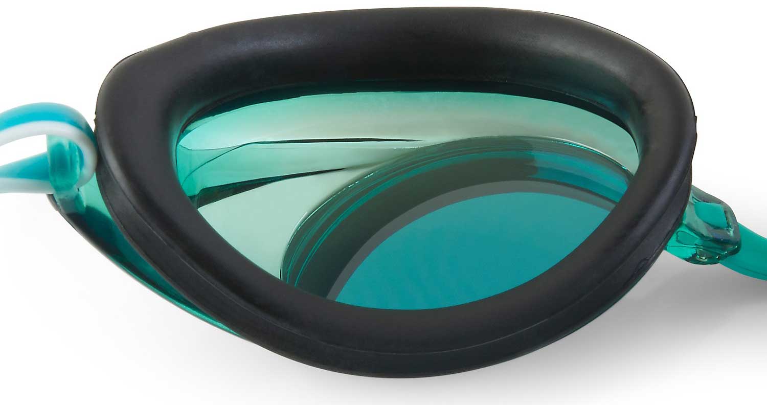 Speedo Vanquisher 2.0 Mirrored Swim Goggle - A mirrored lens is visible on this swim goggle, reflecting a white background.