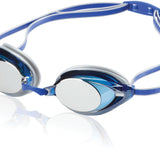 Speedo Vanquisher 2.0 Mirrored Swim Goggle - A pair of mirrored swim goggles with a sleek, modern design and a strap that wraps around the head.