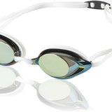 Speedo Vanquisher 2.0 Mirrored Swim Goggle - The goggles have mirrored lenses and a white strap.