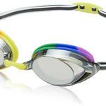 Speedo Vanquisher 2.0 Mirrored Swim Goggle - A pair of mirrored swim goggles with a sleek, modern design and silver lenses.