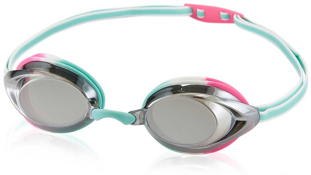 Speedo Jr. Vanquisher 2.0 Mirrored Swim Goggle - A pair of mirrored swim goggles with a sleek, modern design and a comfortable fit for junior swimmers.