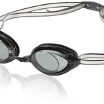 Speedo Jr. Vanquisher 2.0 Swim Goggle - Black swim goggles with dark gray lenses and a black strap.