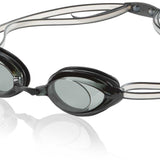 Speedo Jr. Vanquisher 2.0 Swim Goggle - Black swim goggles with dark gray lenses and a black strap.