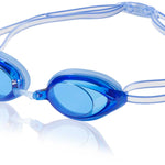 Speedo Jr. Vanquisher 2.0 Swim Goggle - Blue swim goggles with clear lenses and a blue strap.