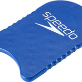 Speedo Jr. Team Kickboard - Blue kickboard with a textured surface, featuring the word "speedo" in white letters on one side and a logo on the other.