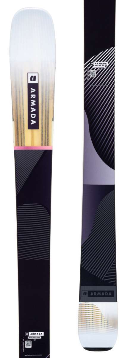 Armada Women's Relience 88 C Flat Ski 2023 - A black and white ski with a geometric pattern on top of it.