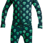 Airblaster Classic Ninja Suit 2023 - Black suit with green alien faces all over.