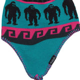Airblaster Squatchamama Beanie 2023 - A teal beanie with a pink stripe and black yeti silhouettes.