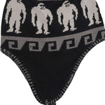 Airblaster Squatchamama Beanie 2023 - A black beanie with a repeating pattern of white Sasquatches and geometric shapes.