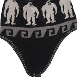 Airblaster Squatchamama Beanie 2023 - A black beanie with a repeating pattern of white Sasquatches and geometric shapes.