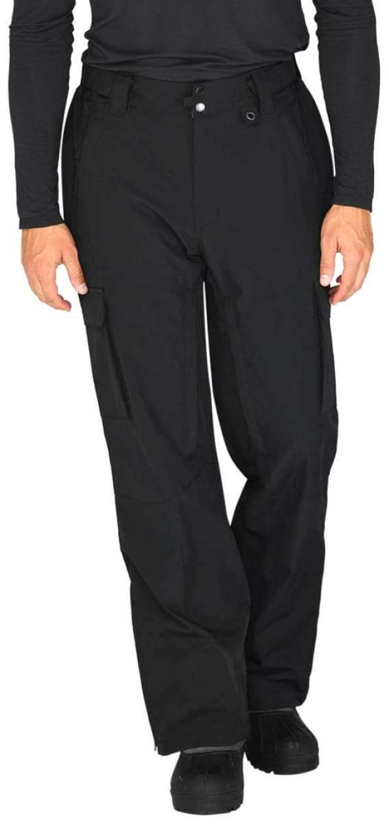 Arctix Snowboard Cargo Pants 2023 - Black snowboard cargo pants with two zippered pockets on each thigh and a small pocket at the waistband.
