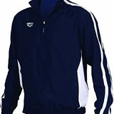 Arena Prival Warm Up Jacket - A navy blue jacket with white accents on the sleeves and chest, featuring a zip-up front.