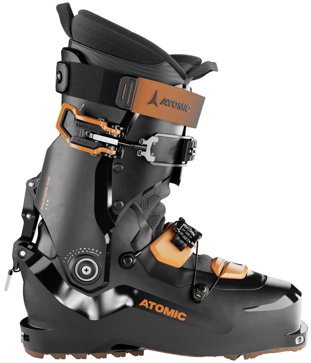 Atomic Backland XTD 100 Ski Boots 2024 - Black ski boots with silver buckles and straps, featuring a textured pattern on the tongue.