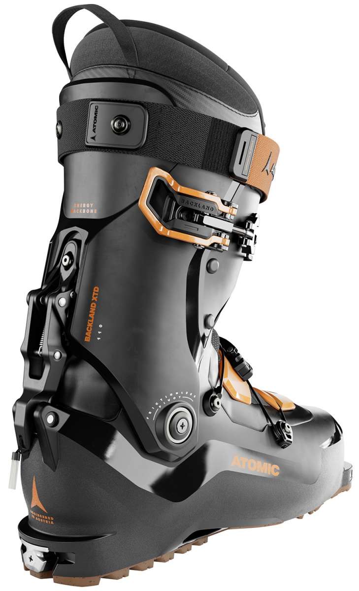 Atomic Backland XTD 100 Ski Boots 2024 - Black ski boots with silver buckles and straps, featuring a textured pattern on the toe area.