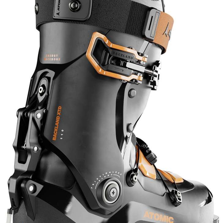 Atomic Backland XTD 100 Ski Boots 2024 - Black ski boots with silver buckles and straps, featuring a textured pattern on the toe area.