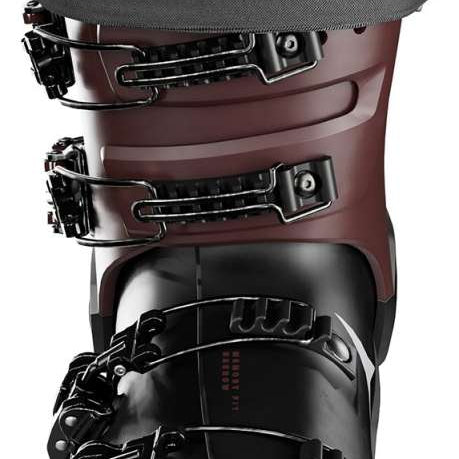 Atomic Women's Hawx Prime XTD 105 Ski Boot 2024 - Black ski boot with a textured pattern on the tongue and heel, featuring a strap closure system.